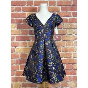DB Studio Davids Bridal Fit & Flare Short Sleeve Jacquard Floral Dress Size 4